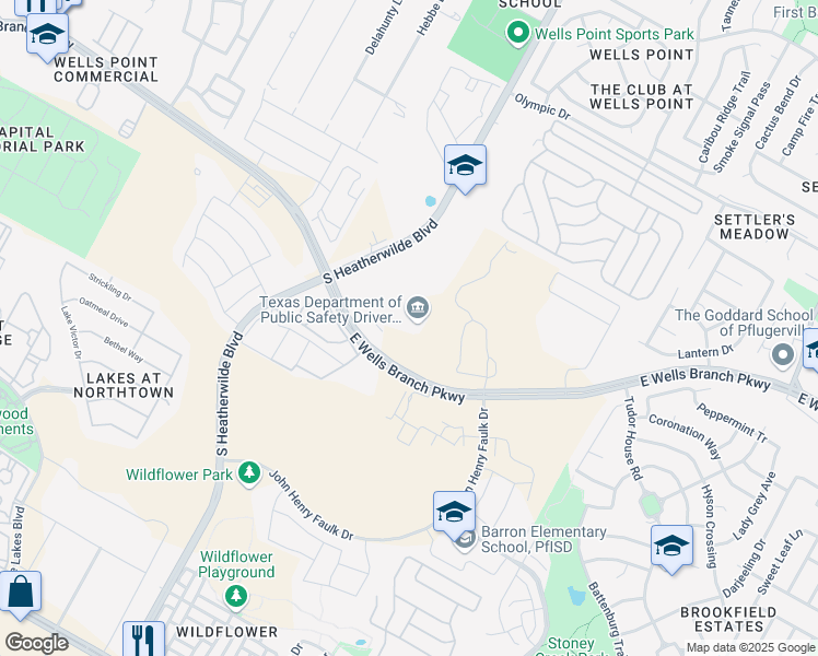 map of restaurants, bars, coffee shops, grocery stores, and more near 216 Wells Branch Parkway in Pflugerville