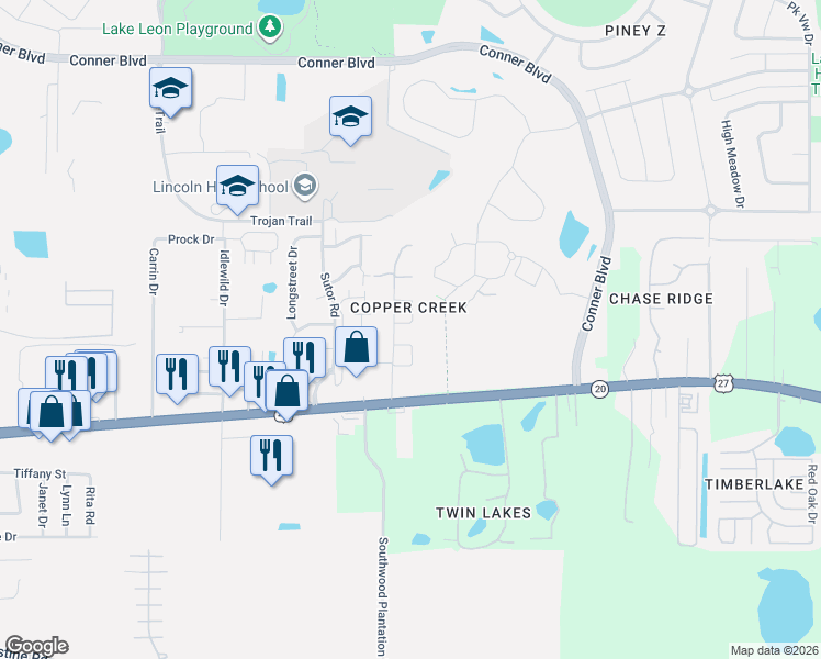 map of restaurants, bars, coffee shops, grocery stores, and more near 1231 Breckenridge Run in Tallahassee