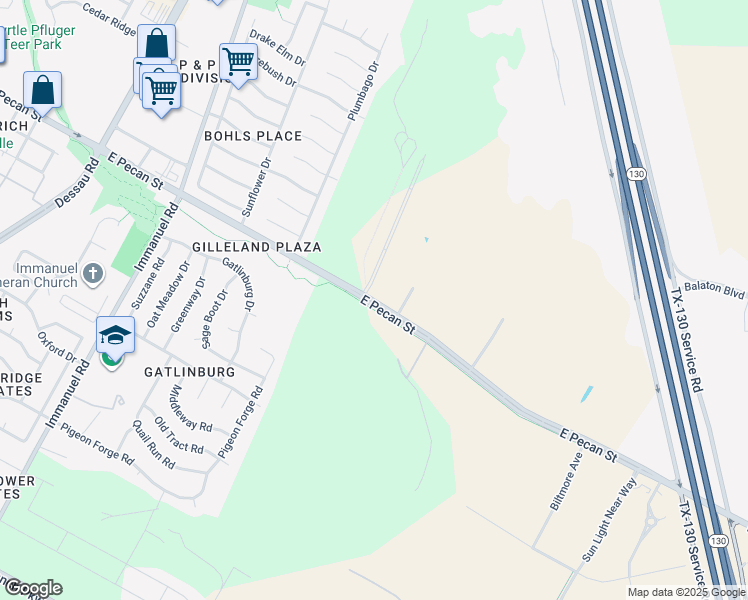 map of restaurants, bars, coffee shops, grocery stores, and more near 3270 Pecan Street East in Pflugerville