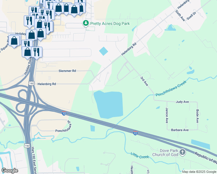 map of restaurants, bars, coffee shops, grocery stores, and more near 172 Golden Meadow Drive in Covington