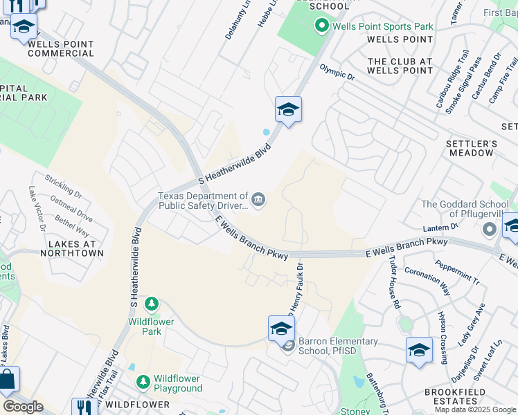 map of restaurants, bars, coffee shops, grocery stores, and more near 216 Wells Branch Parkway in Pflugerville