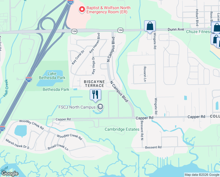 map of restaurants, bars, coffee shops, grocery stores, and more near 10814 Naples Court South in Jacksonville