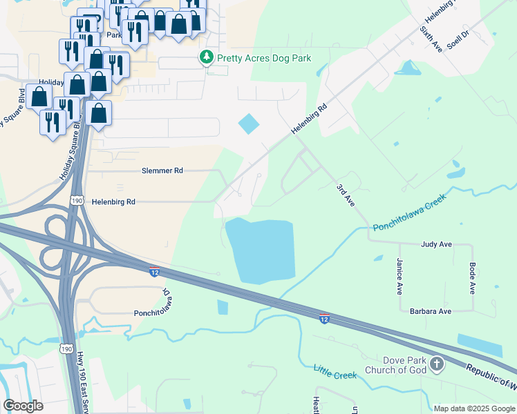 map of restaurants, bars, coffee shops, grocery stores, and more near 172 Golden Meadow Drive in Covington