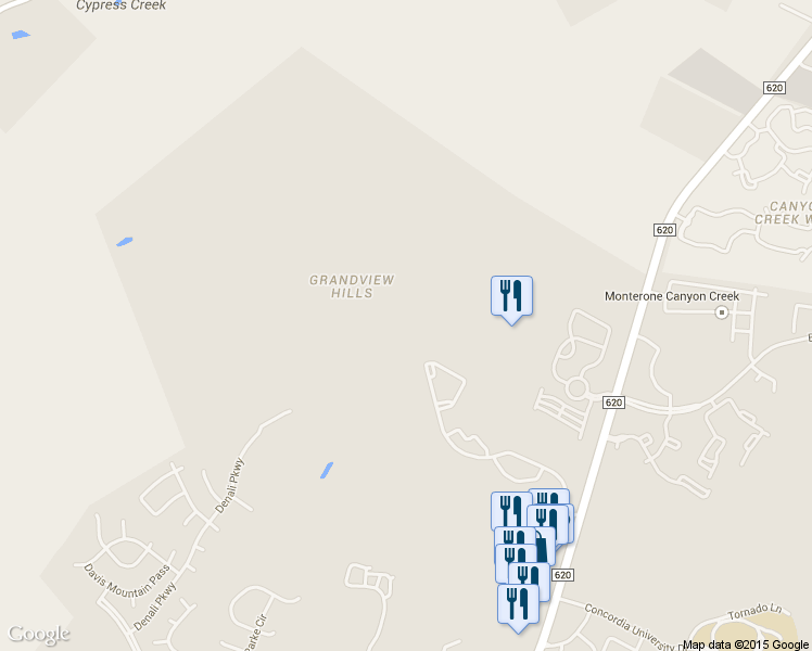 map of restaurants, bars, coffee shops, grocery stores, and more near 8712 Grimes Ranch Road in Austin
