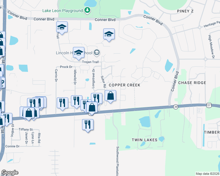 map of restaurants, bars, coffee shops, grocery stores, and more near 3708 Rock Brook Drive in Tallahassee