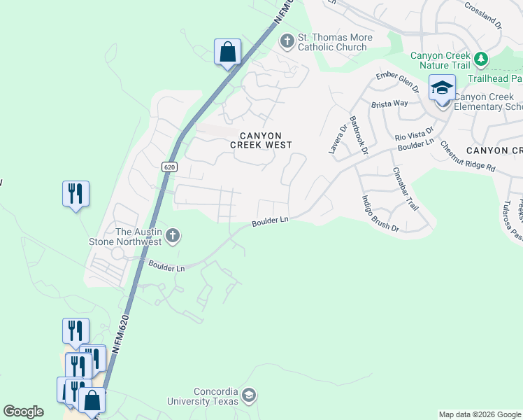 map of restaurants, bars, coffee shops, grocery stores, and more near 9413 Jenaro Court in Austin