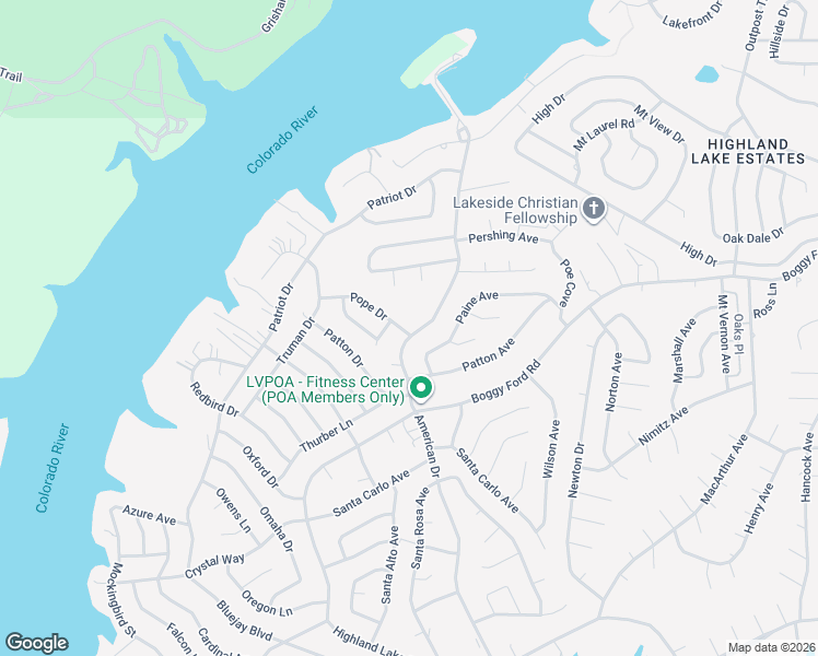 map of restaurants, bars, coffee shops, grocery stores, and more near 2800 American Drive in Lago Vista