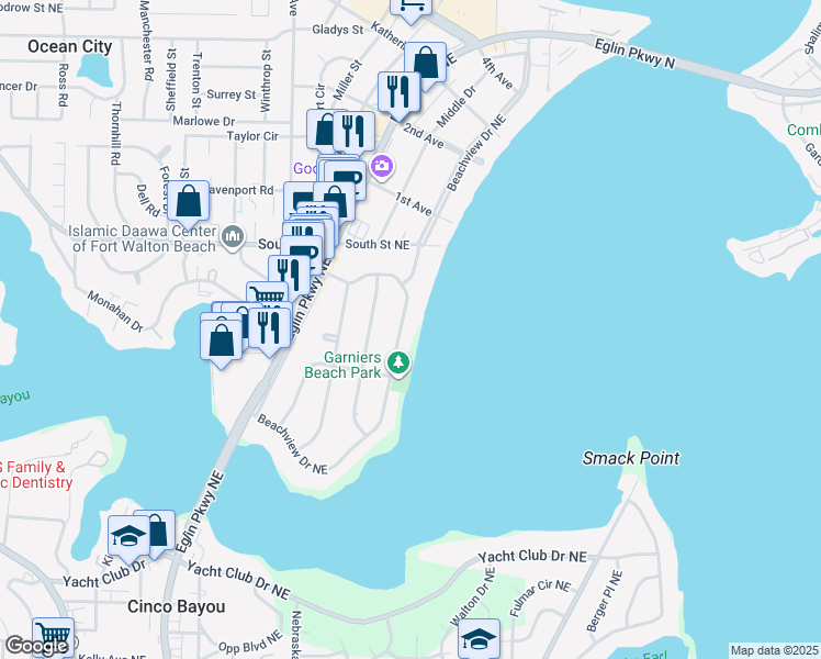 map of restaurants, bars, coffee shops, grocery stores, and more near 269 Beachview Drive Northeast in Fort Walton Beach