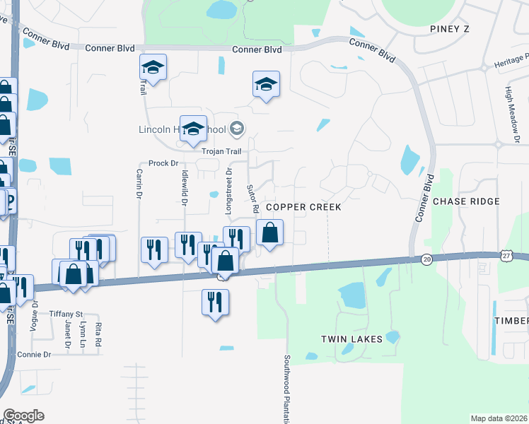 map of restaurants, bars, coffee shops, grocery stores, and more near 1047 Sutor Road in Tallahassee