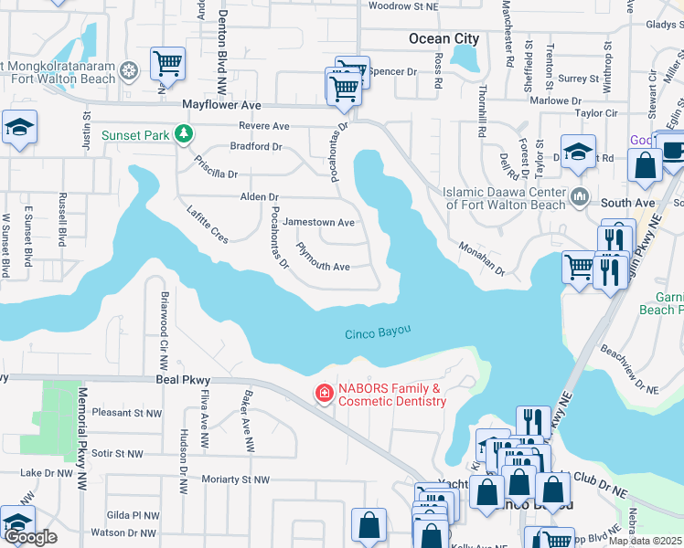 map of restaurants, bars, coffee shops, grocery stores, and more near 314 Plymouth Avenue in Fort Walton Beach