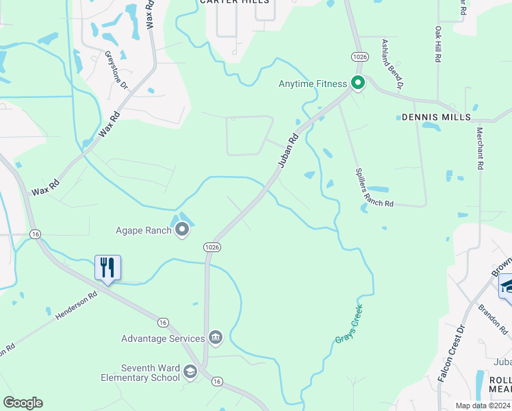 map of restaurants, bars, coffee shops, grocery stores, and more near 25119 Juban Road in Denham Springs