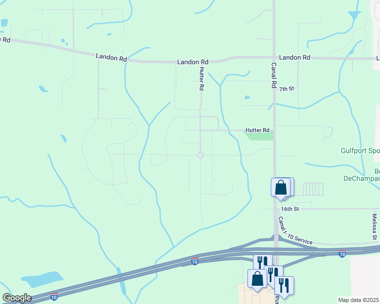 map of restaurants, bars, coffee shops, grocery stores, and more near 10001-10299 Hutter Road in Gulfport