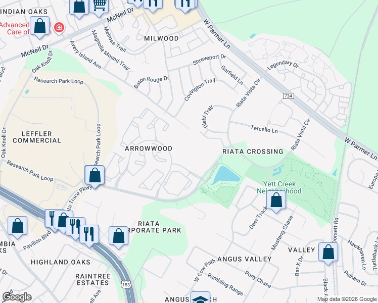 map of restaurants, bars, coffee shops, grocery stores, and more near Unnamed Road in Austin