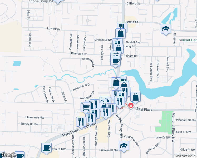 map of restaurants, bars, coffee shops, grocery stores, and more near 1851 Norwood Court in Fort Walton Beach
