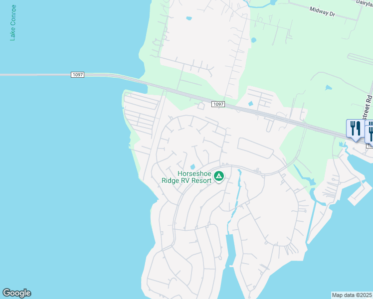 map of restaurants, bars, coffee shops, grocery stores, and more near 12979 Orion Court East in Willis