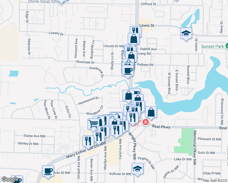 map of restaurants, bars, coffee shops, grocery stores, and more near 1859 Norwood Court in Fort Walton Beach