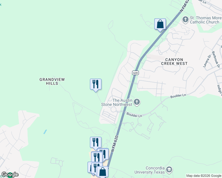 map of restaurants, bars, coffee shops, grocery stores, and more near 9205 Villa Norte Drive in Austin