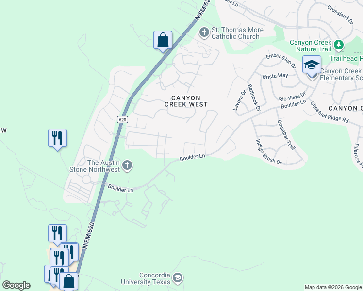 map of restaurants, bars, coffee shops, grocery stores, and more near 9420 Jenaro Court in Austin