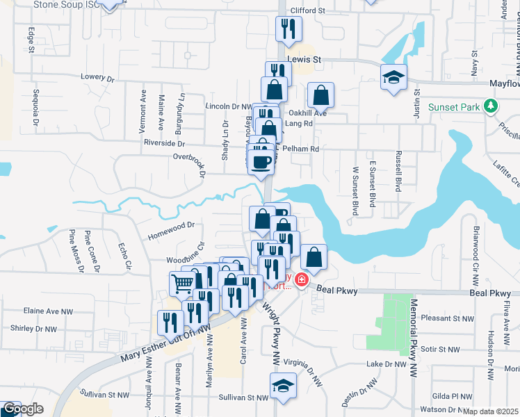 map of restaurants, bars, coffee shops, grocery stores, and more near 632 Beal Parkway Northwest in Fort Walton Beach