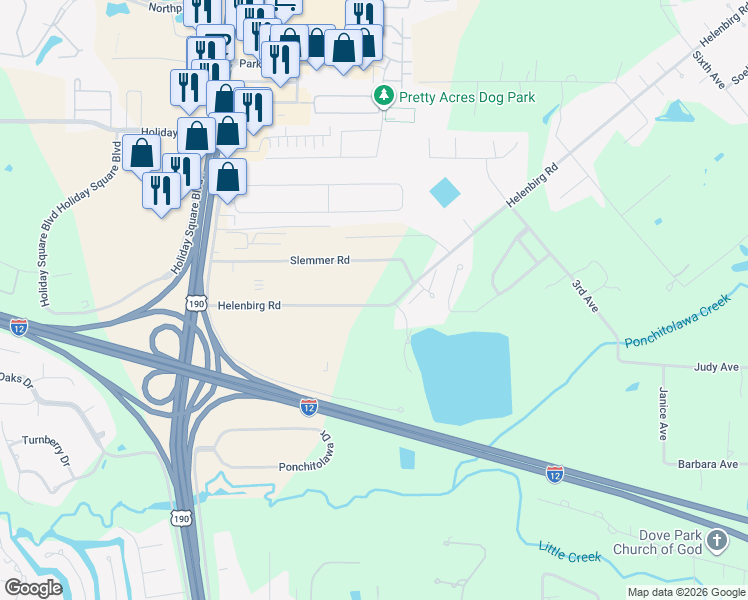 map of restaurants, bars, coffee shops, grocery stores, and more near 19413 Helenbirg Road in Covington