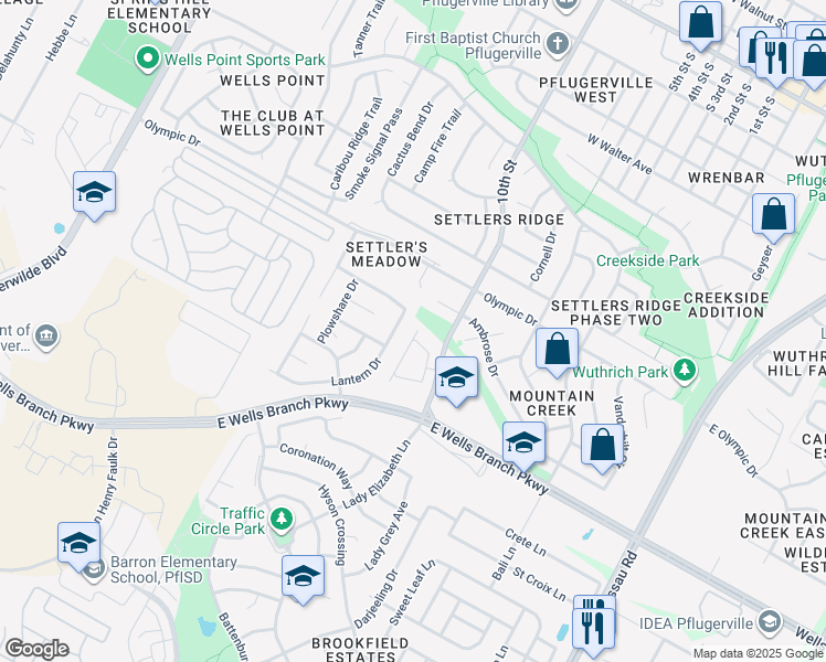 map of restaurants, bars, coffee shops, grocery stores, and more near 1200 10th Street in Pflugerville