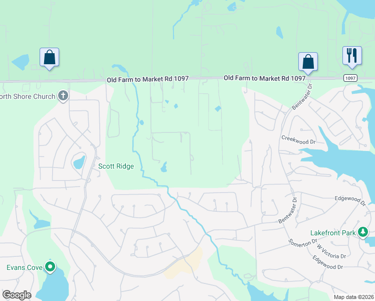 map of restaurants, bars, coffee shops, grocery stores, and more near 12545 Scotts Ridge Road in Montgomery