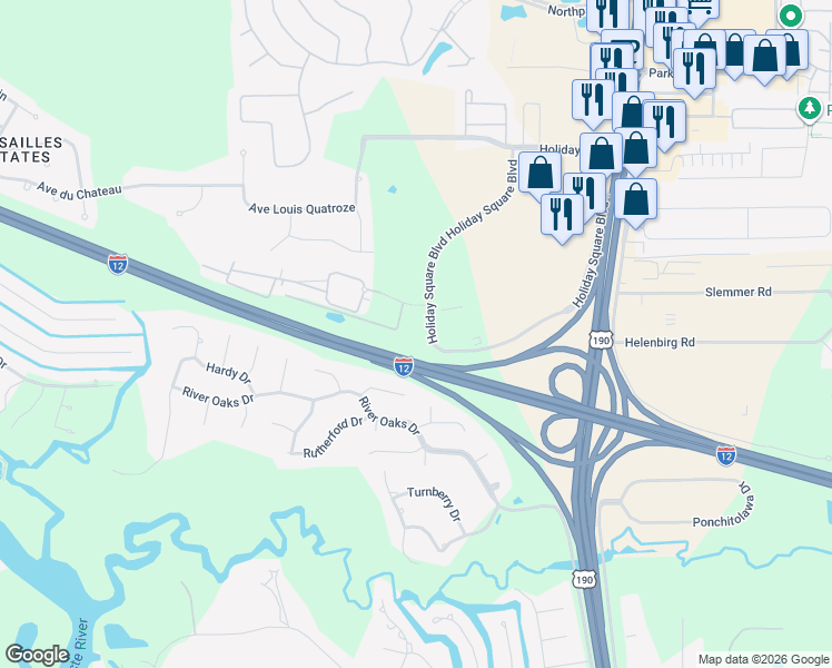 map of restaurants, bars, coffee shops, grocery stores, and more near 1612 Versailles Business Parkway in Covington