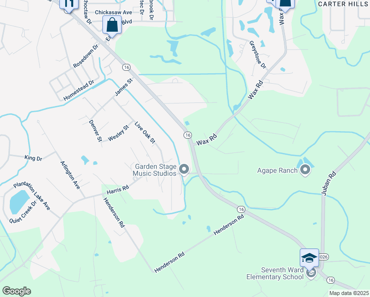map of restaurants, bars, coffee shops, grocery stores, and more near 25103 Louisiana 16 in Denham Springs