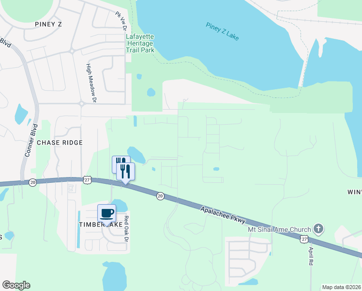 map of restaurants, bars, coffee shops, grocery stores, and more near 5551 Leaning Oak Trail in Tallahassee