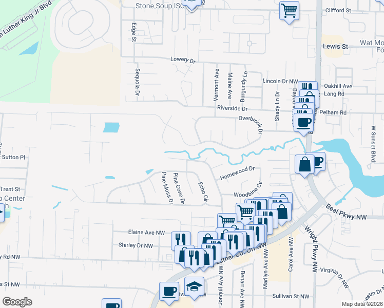 map of restaurants, bars, coffee shops, grocery stores, and more near 741 Overbrook Drive in Fort Walton Beach
