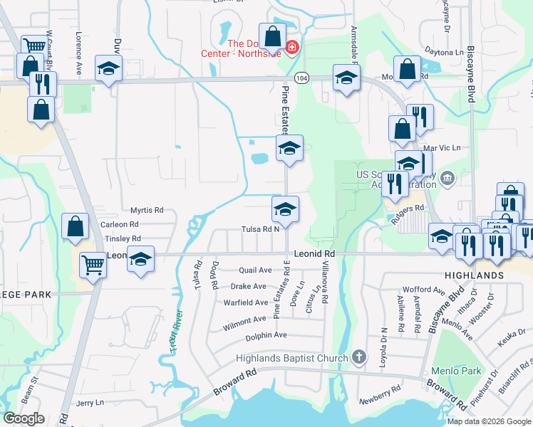 map of restaurants, bars, coffee shops, grocery stores, and more near 2460 Blackshire Road in Jacksonville