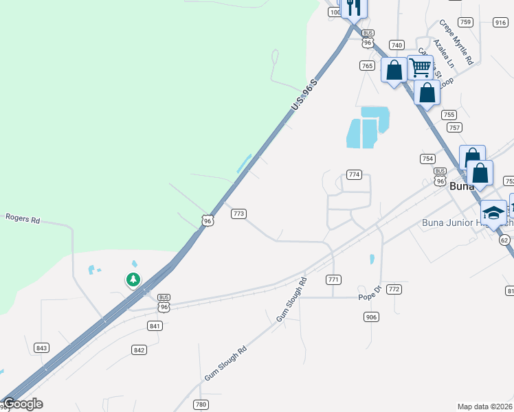 map of restaurants, bars, coffee shops, grocery stores, and more near 35771 U.S. 96 in Buna