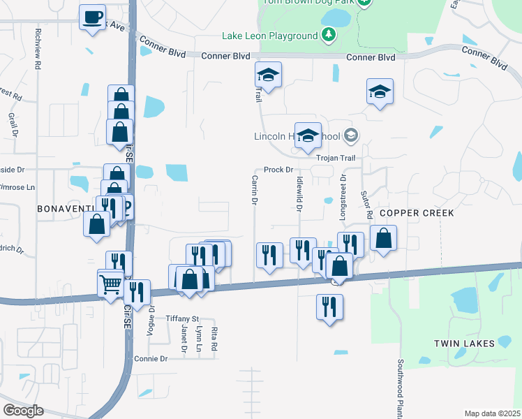 map of restaurants, bars, coffee shops, grocery stores, and more near 1031 Carrin Drive in Tallahassee