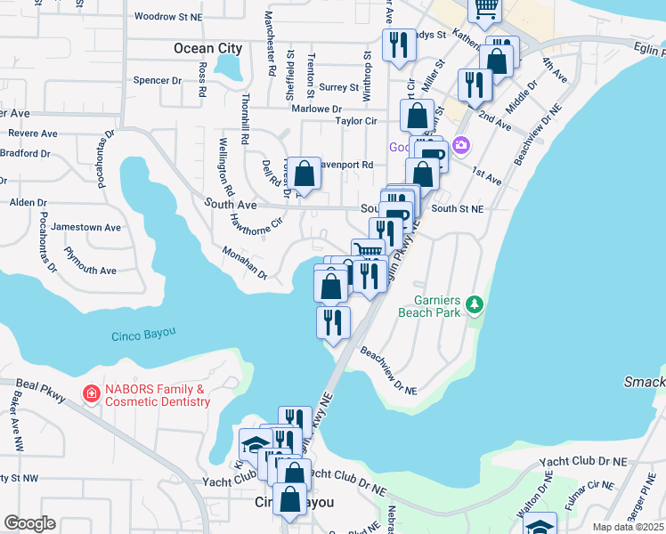 map of restaurants, bars, coffee shops, grocery stores, and more near 750 Toness Way in Fort Walton Beach