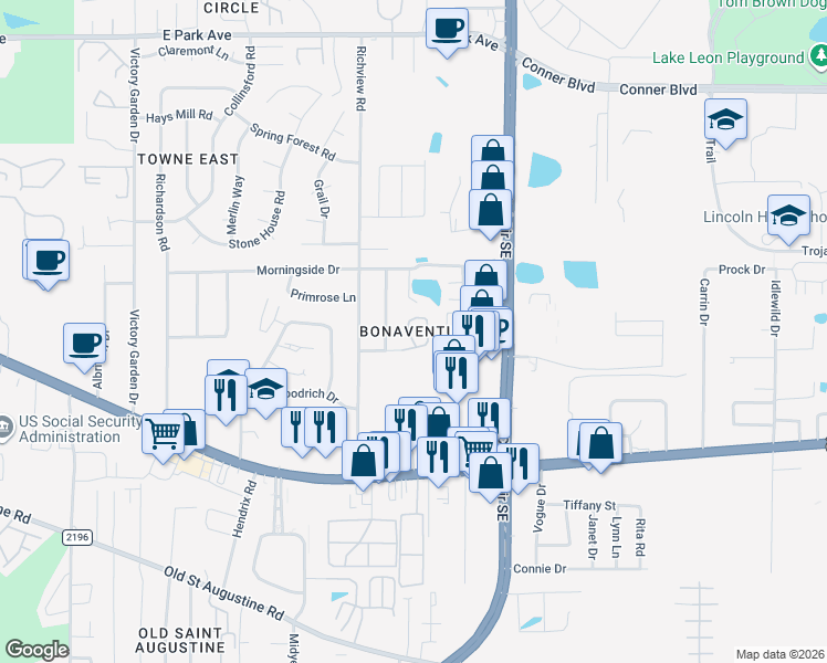 map of restaurants, bars, coffee shops, grocery stores, and more near 3126 Camelliawood Circle West in Tallahassee