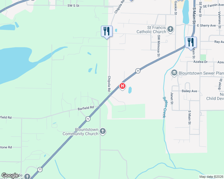 map of restaurants, bars, coffee shops, grocery stores, and more near 16186 Highway 71 in Blountstown