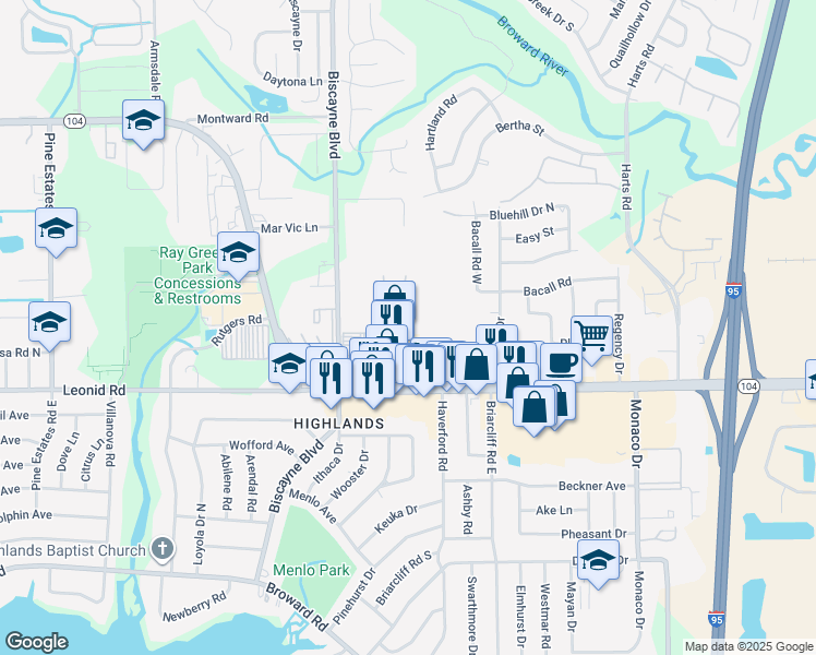 map of restaurants, bars, coffee shops, grocery stores, and more near 1333 Dunn Avenue in Jacksonville