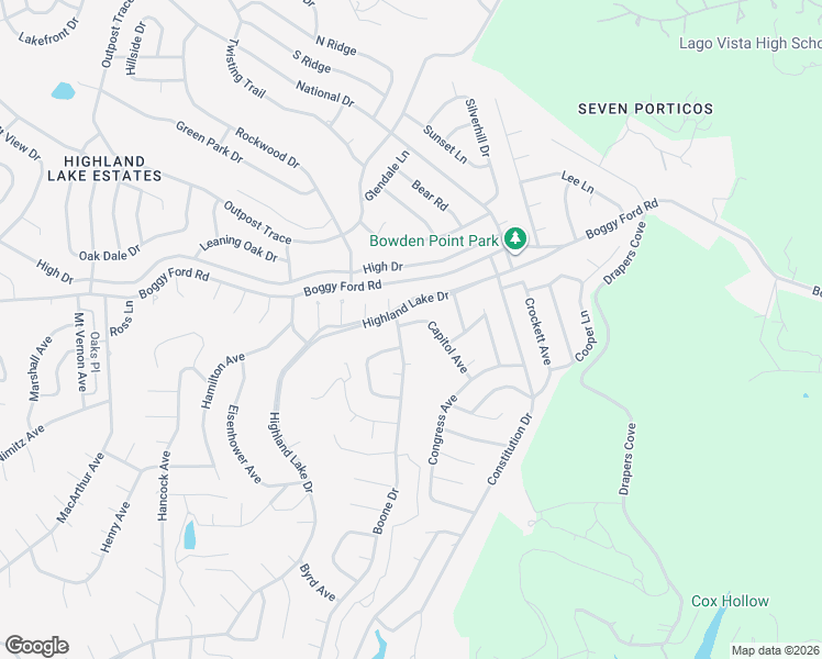 map of restaurants, bars, coffee shops, grocery stores, and more near 3824 Capitol Avenue in Lago Vista