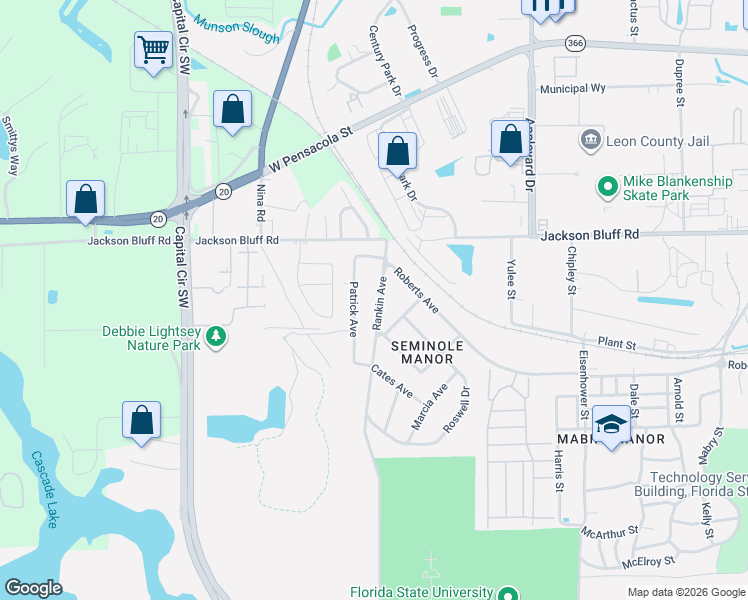 map of restaurants, bars, coffee shops, grocery stores, and more near 1525 Patrick Avenue in Tallahassee