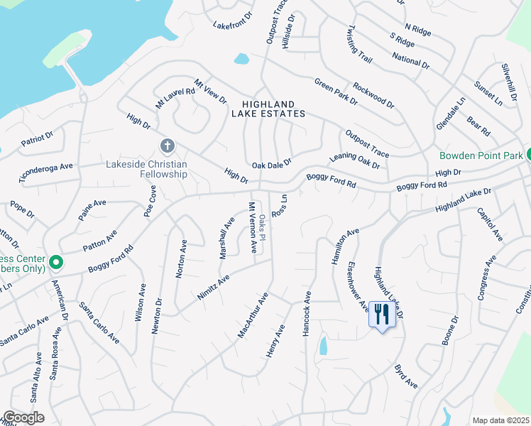 map of restaurants, bars, coffee shops, grocery stores, and more near 17 Oaks Place in Lago Vista