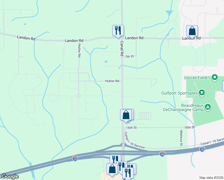 map of restaurants, bars, coffee shops, grocery stores, and more near 10149 Canal Road in Gulfport
