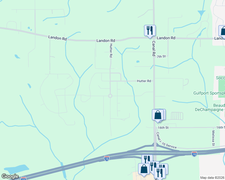 map of restaurants, bars, coffee shops, grocery stores, and more near Big Leaf Drive in Gulfport