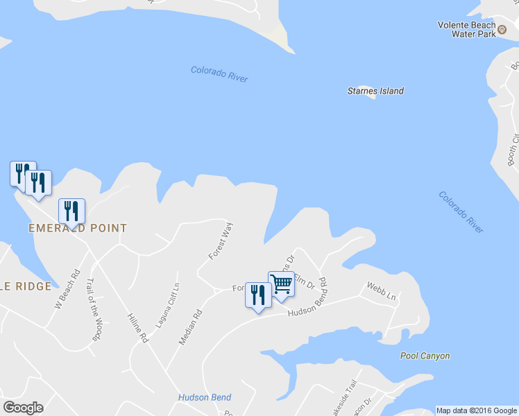 map of restaurants, bars, coffee shops, grocery stores, and more near 16664 Forest Way in Austin