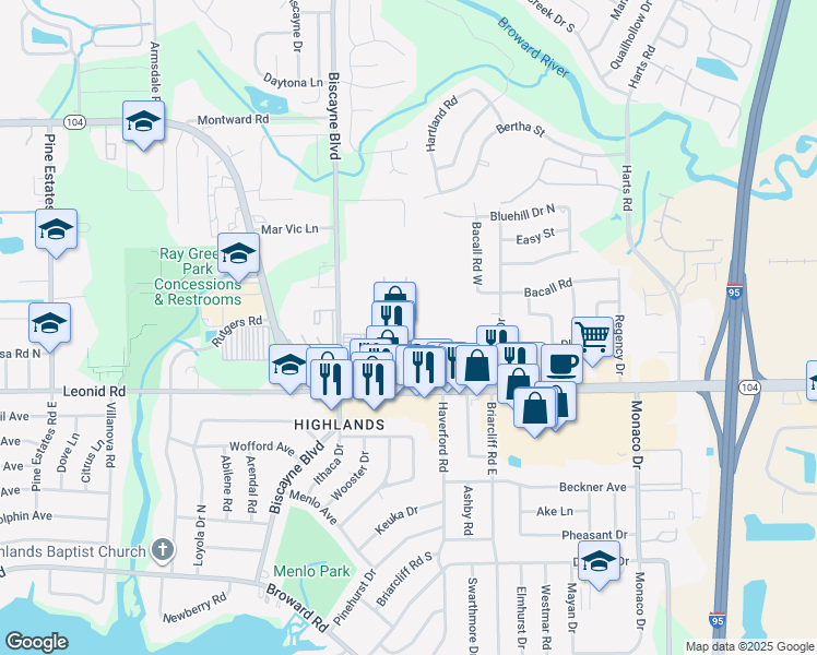 map of restaurants, bars, coffee shops, grocery stores, and more near 1333 Dunn Avenue in Jacksonville