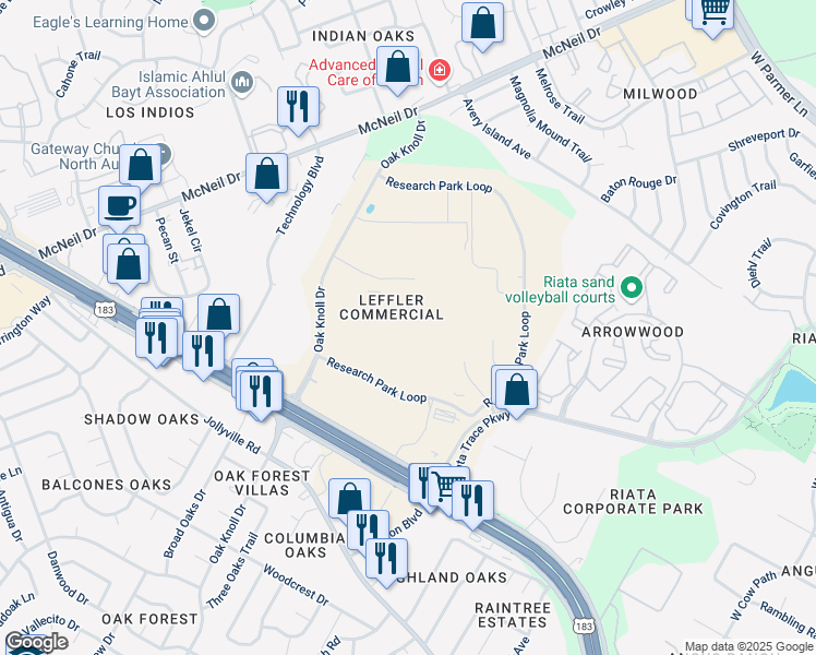 map of restaurants, bars, coffee shops, grocery stores, and more near in Austin