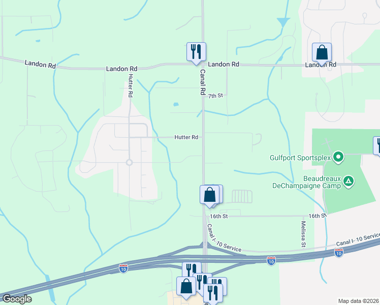 map of restaurants, bars, coffee shops, grocery stores, and more near 10149 Canal Road in Gulfport