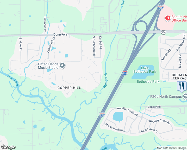 map of restaurants, bars, coffee shops, grocery stores, and more near 10975 Haws Lane in Jacksonville
