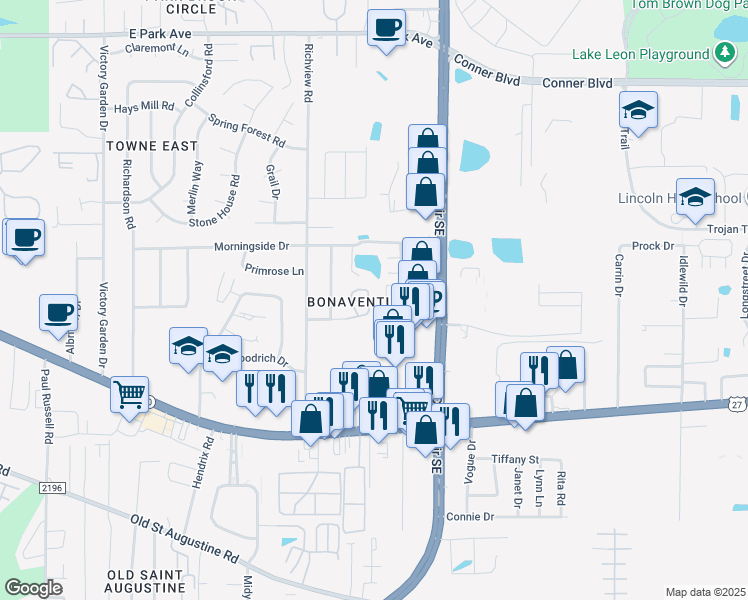map of restaurants, bars, coffee shops, grocery stores, and more near 3059 Camelliawood Circle East in Tallahassee