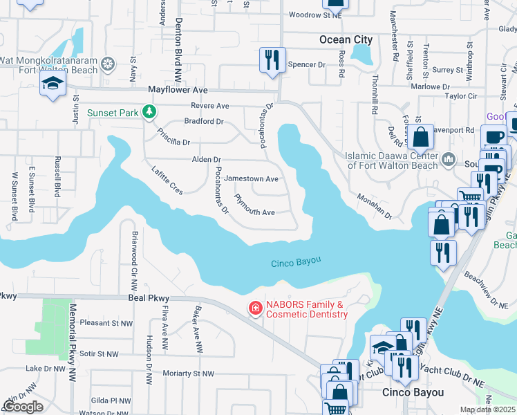 map of restaurants, bars, coffee shops, grocery stores, and more near 314 Plymouth Avenue in Fort Walton Beach