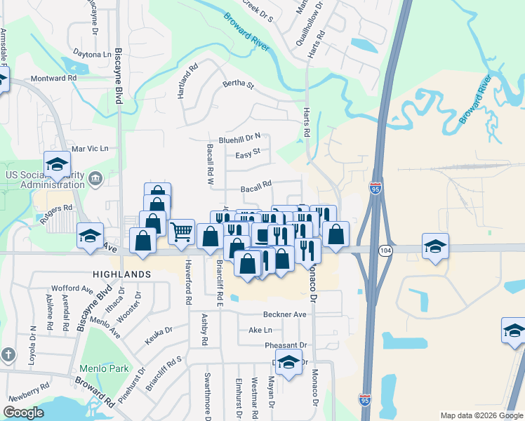 map of restaurants, bars, coffee shops, grocery stores, and more near 10895 Player Road West in Jacksonville